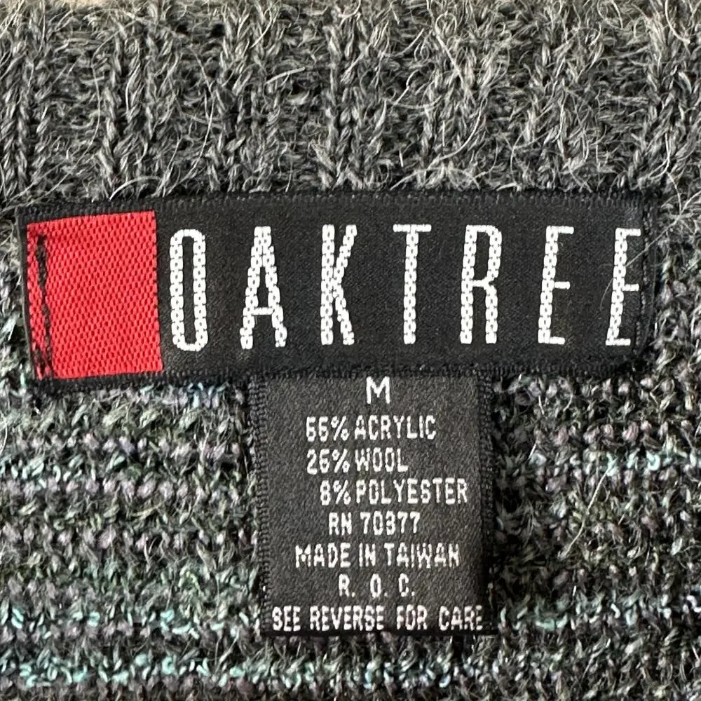 Vintage Oaktree Sweater Mens Medium Gray Geometric Crew Neck Knit Pullover 90s